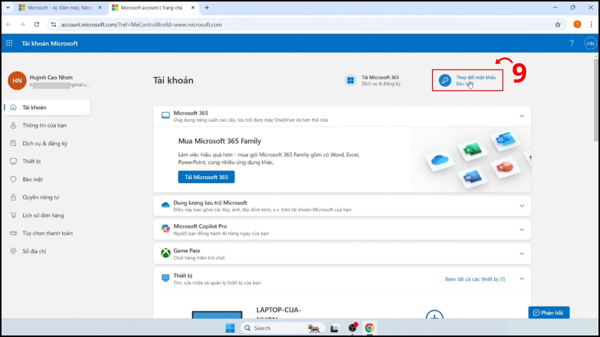 Đổi mật khẩu tài khoản Microsoft trên Windows 11 bước 4