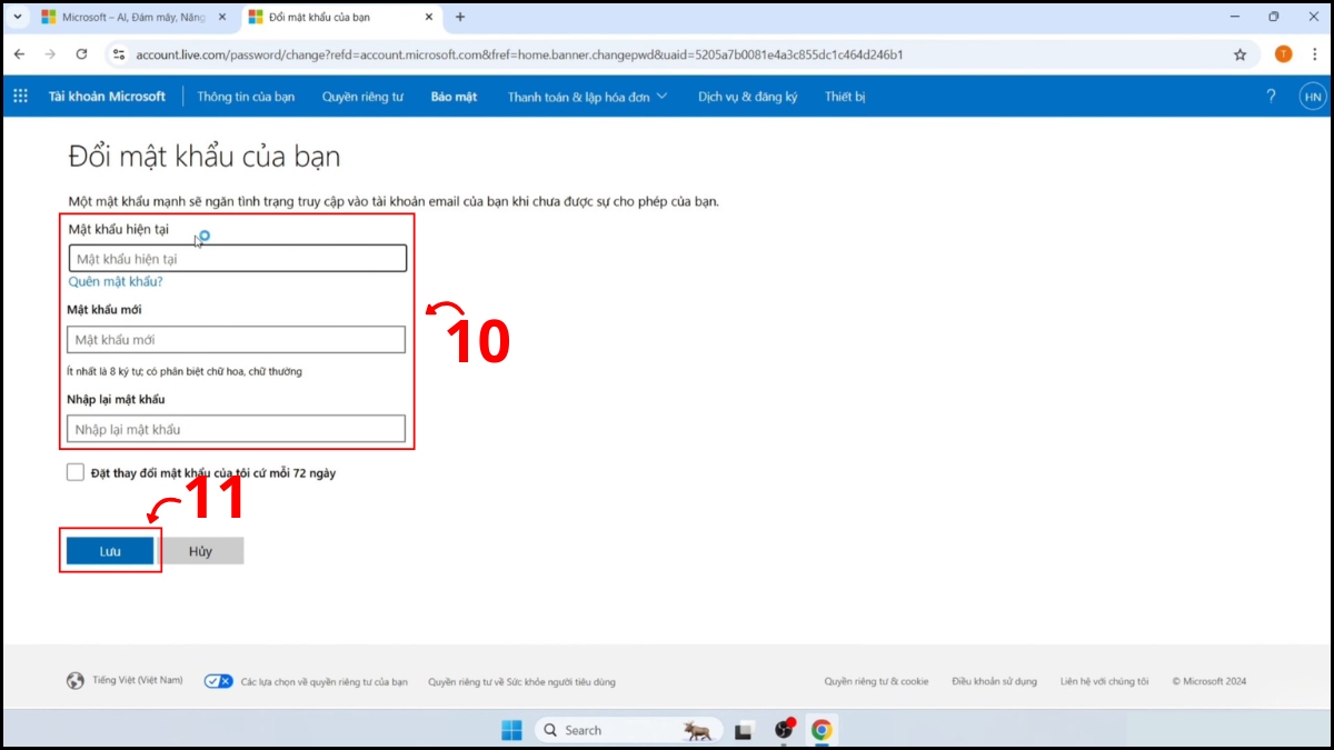 Đổi mật khẩu tài khoản Microsoft trên Windows 11 bước 5