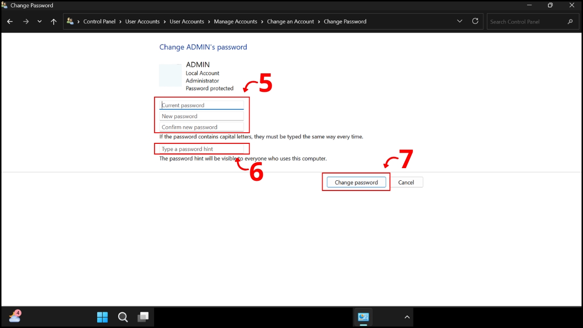 Đổi mật khẩu tài khoản Local trên Windows 11 bước 5