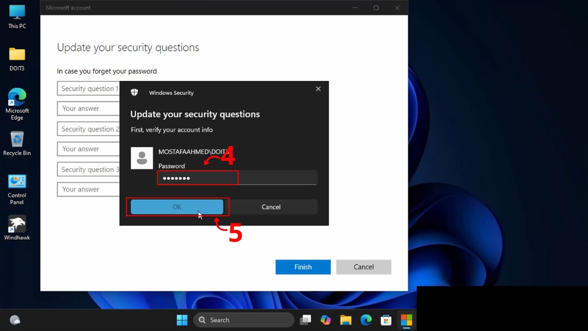 Sử dụng tính năng Security Questions bước 3