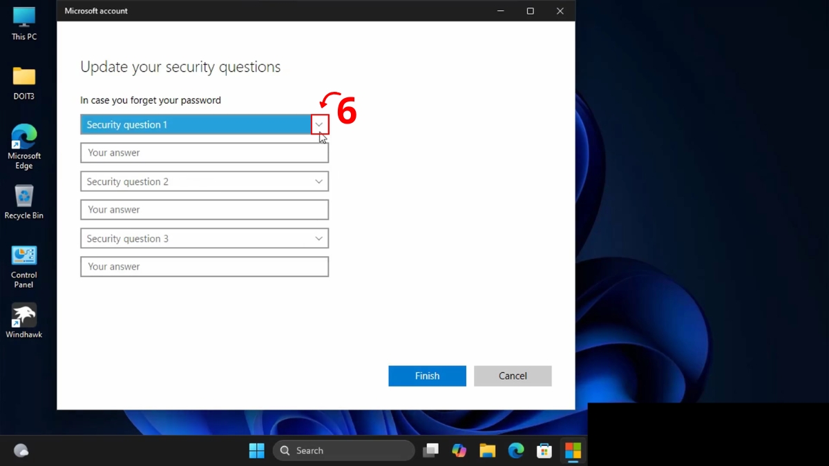 Sử dụng tính năng Security Questions bước 4