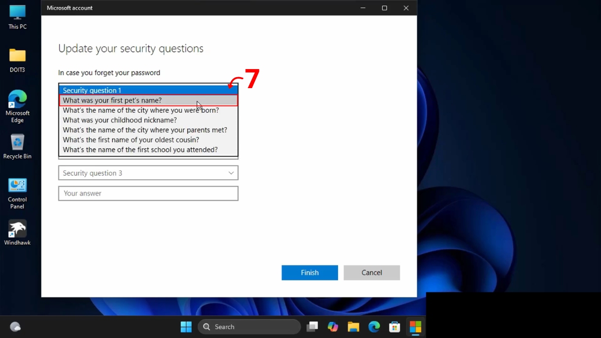 Sử dụng tính năng Security Questions bước 4 1