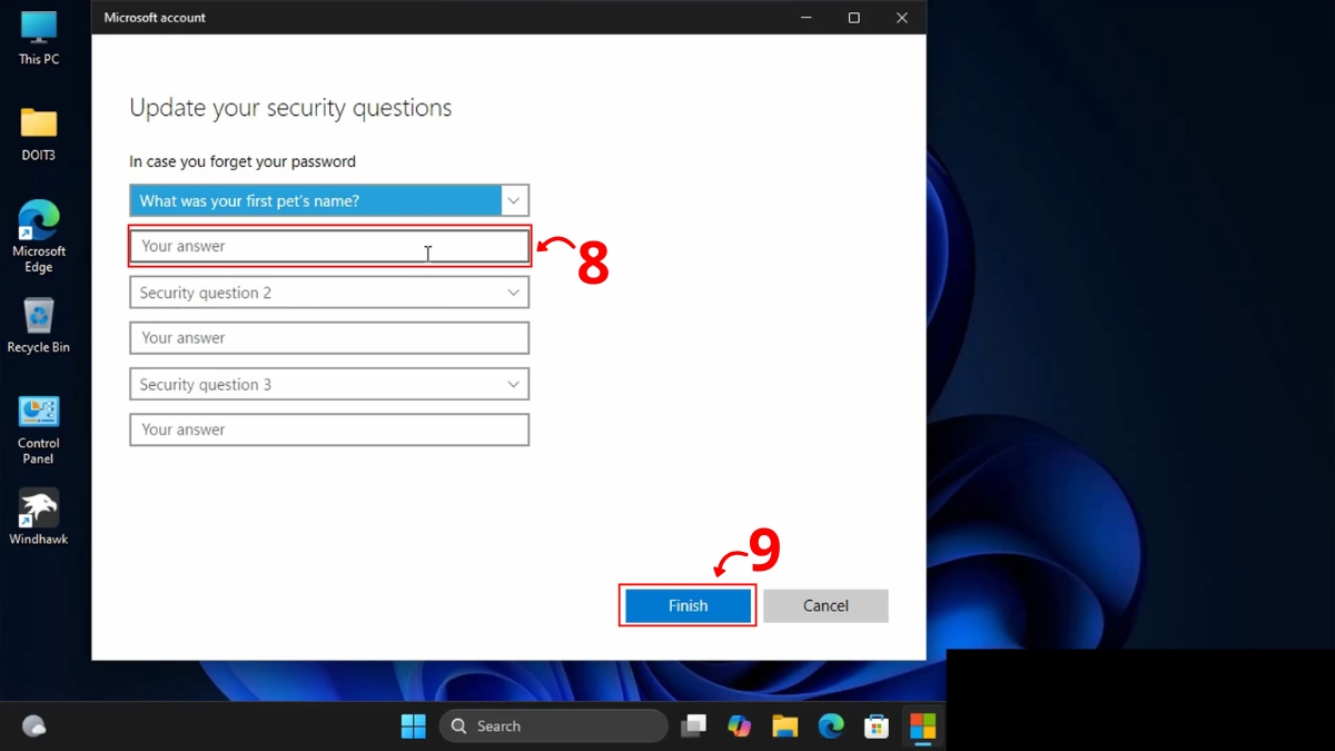 Sử dụng tính năng Security Questions bước 4 2