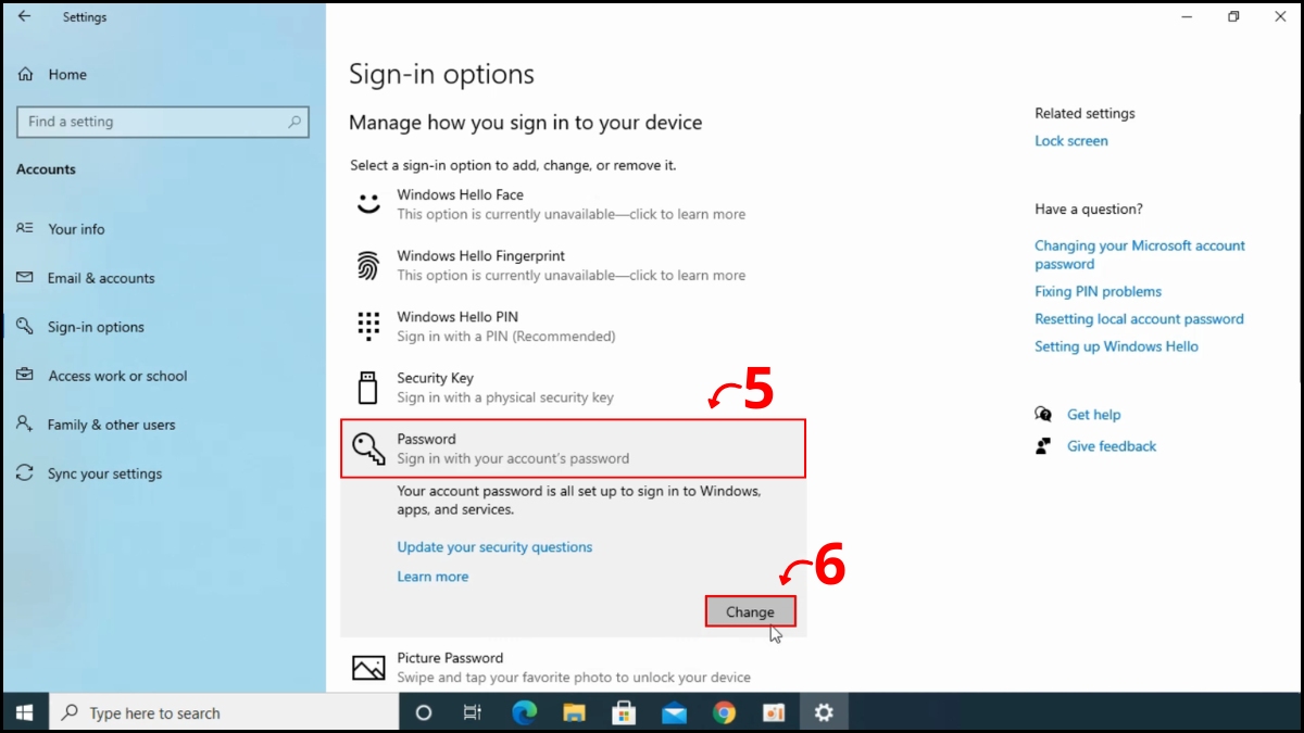 Cách đổi mật khẩu laptop Dell qua Settings bước 4