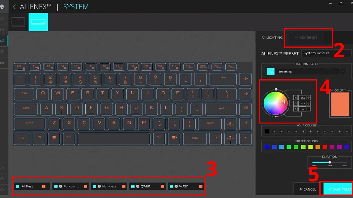 Cách đổi màu bàn phím laptop Dell bước 3