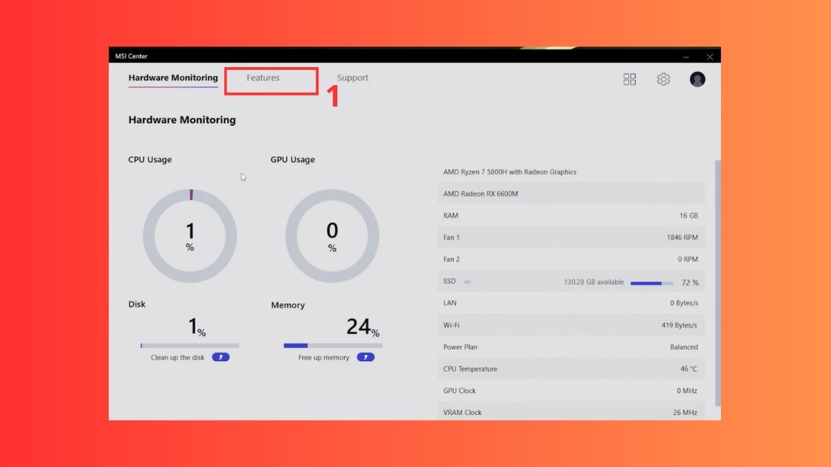 Đổi màu bàn phím laptop MSI bằng phần mềm bước 1