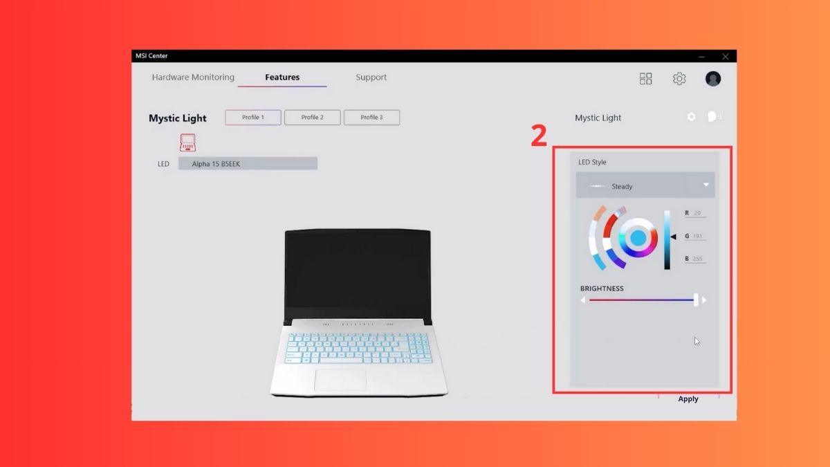 Đổi màu bàn phím laptop MSI bằng phần mềm bước 2