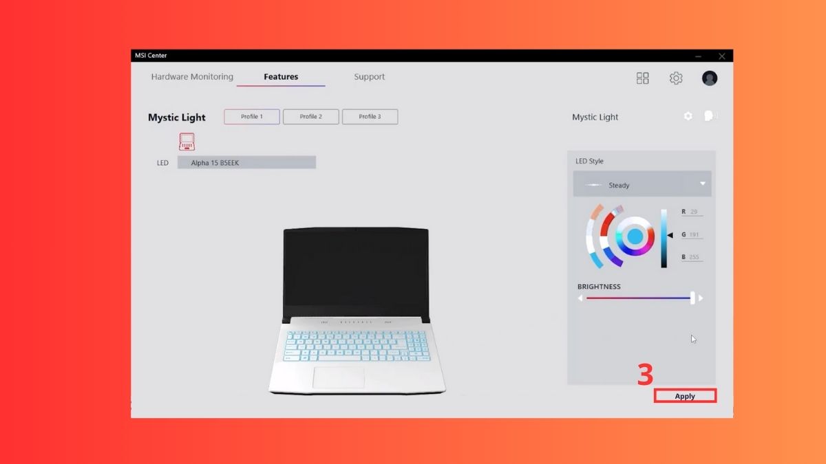 Đổi màu bàn phím laptop MSI bằng phần mềm bước 3
