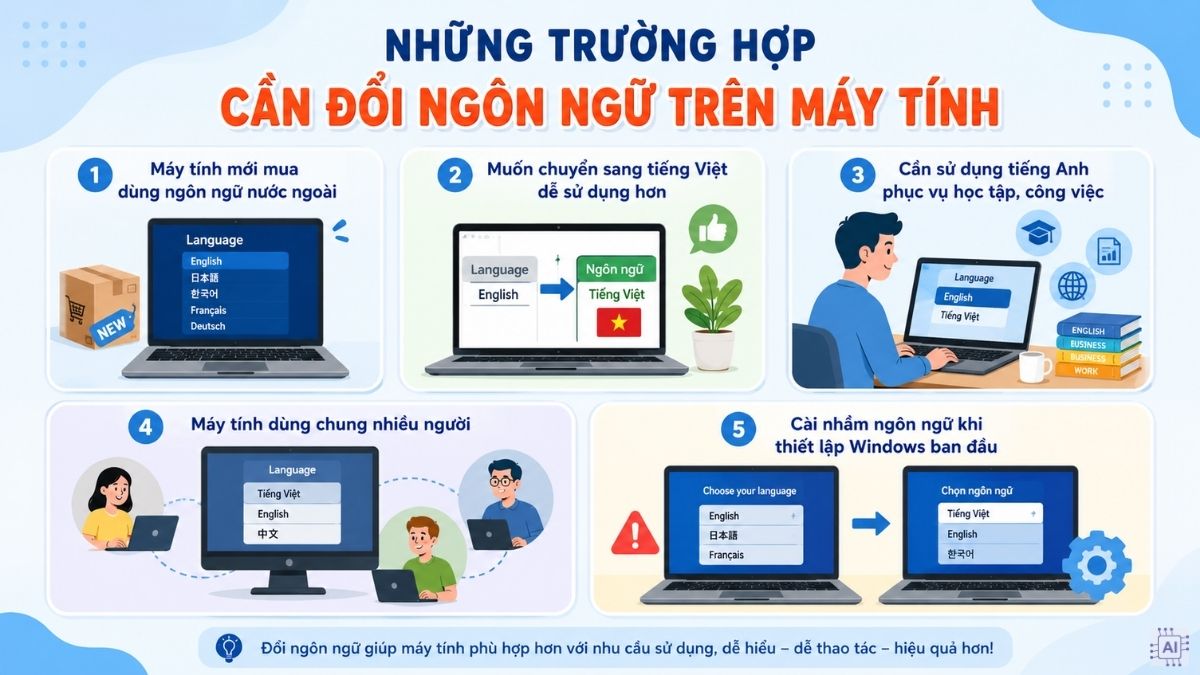 Những trường hợp cần đổi ngôn ngữ trên máy tính