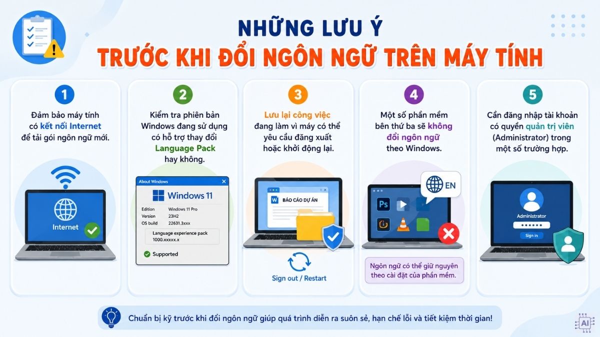 Những lưu ý trước khi đổi ngôn ngữ trên máy tính