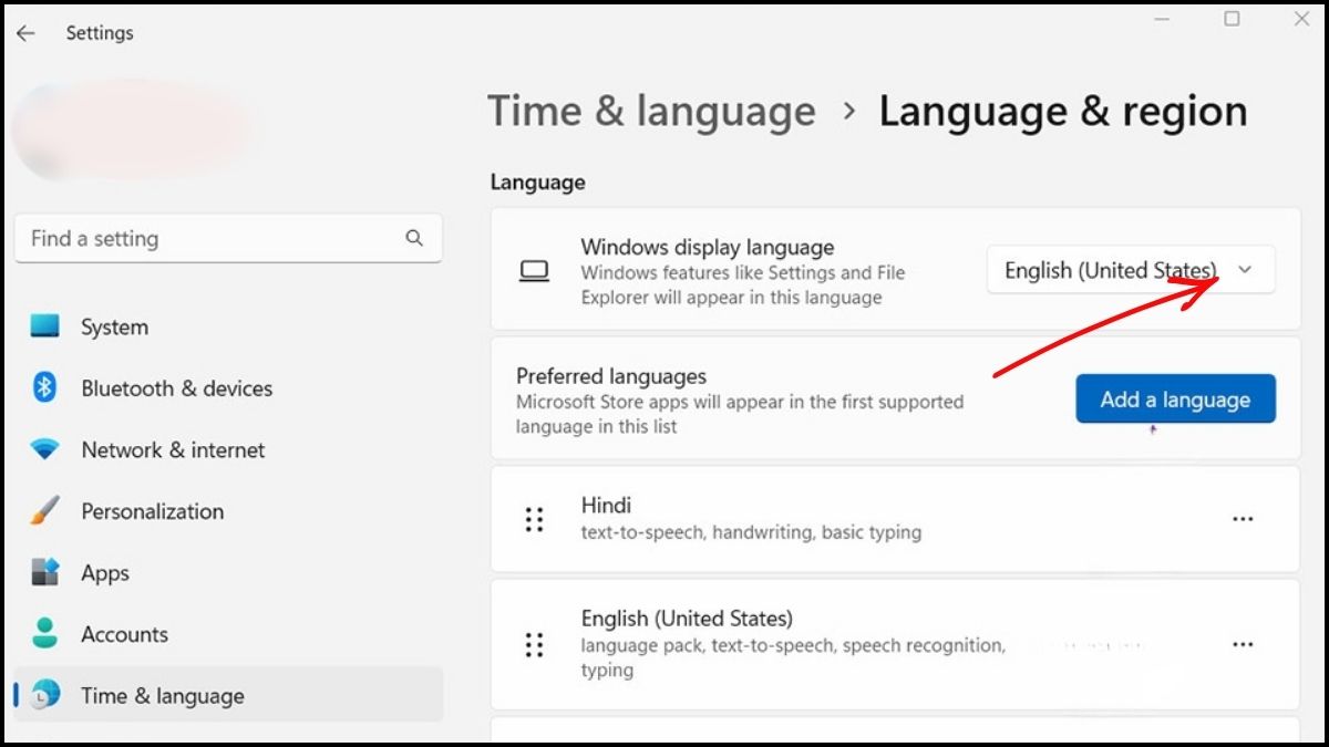 Đổi ngôn ngữ hiển thị hệ thống trên Windows 11 bước 3