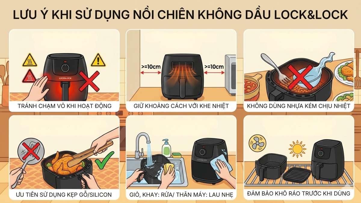 Một số lưu ý khi sử dụng nồi chiên không dầu Lock&Lock