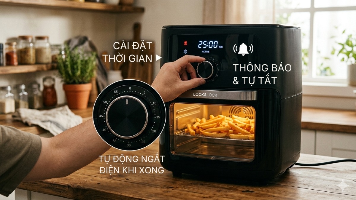 Nút hẹn giờ trên nồi chiên không dầu Lock&Lock