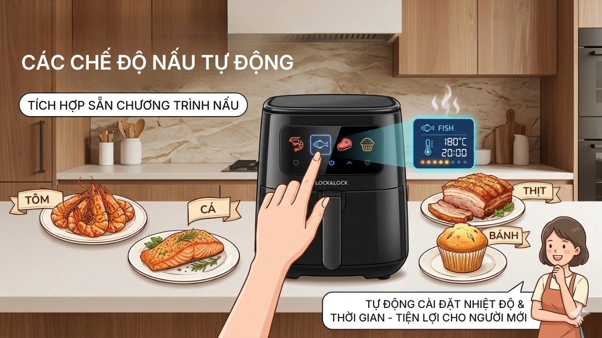 Các chế độ nấu tự động trên nồi chiên không dầu Lock&Lock