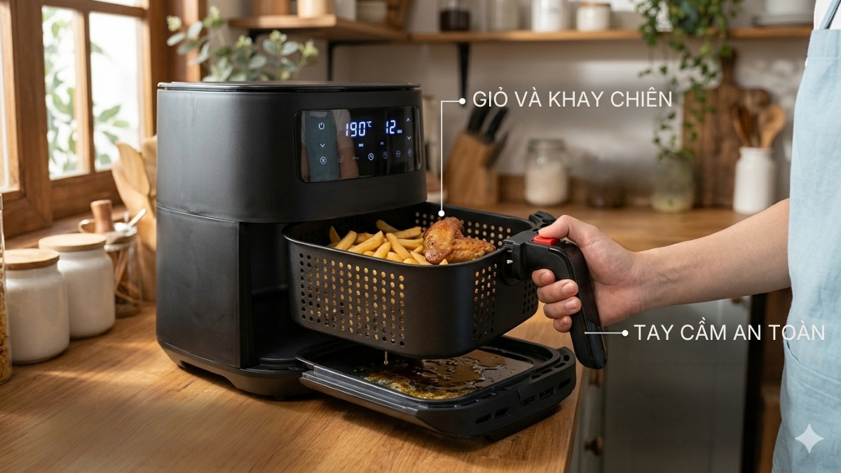 Giỏ chiên và khay chiên của nồi chiên không dầu Lock&Lock