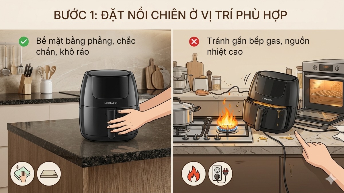 Đặt nồi chiên ở vị trí phù hợp