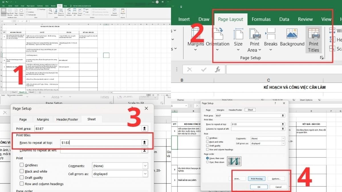 Cách cố định dòng tiêu đề Excel khi in ấn