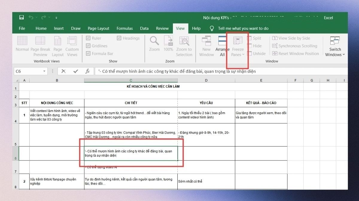 Khắc phục lỗi không freeze được dòng trong Excel