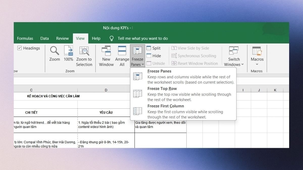 Hướng dẫn cách freeze nhiều dòng trong Excel chi tiết