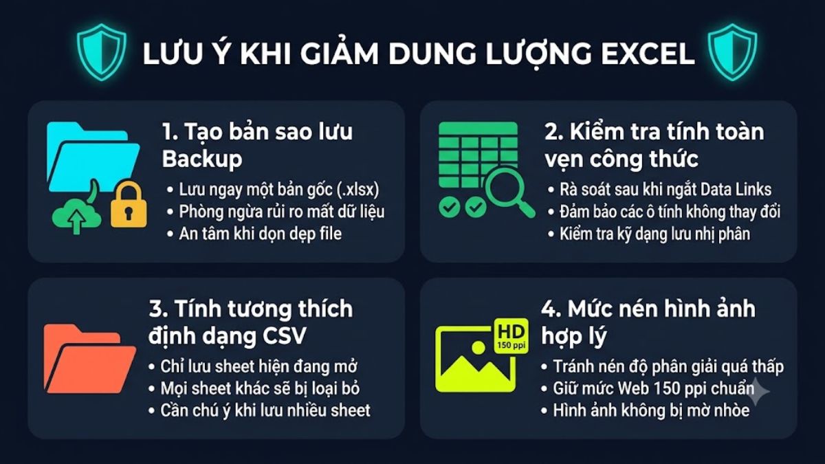 Lưu ý khi giảm dung lượng file Excel