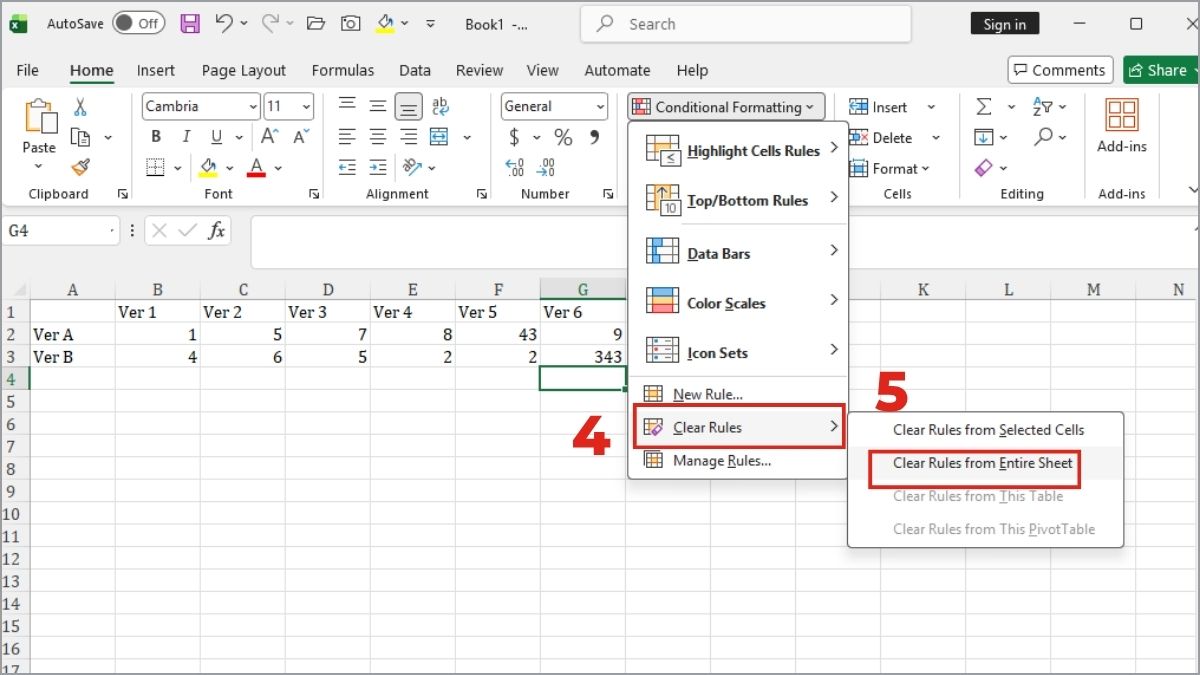 Xóa định dạng có điều kiện để giảm dung lượng Excel bước 2