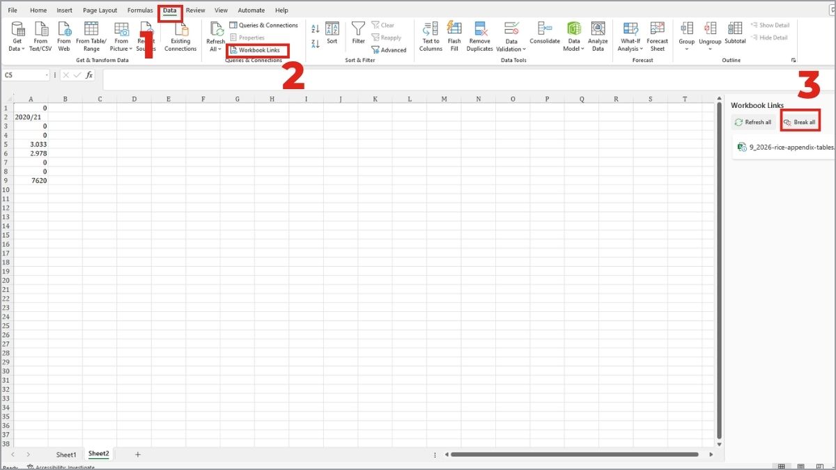 Giảm dung lượng Excel bằng cách xoá data links bước 1