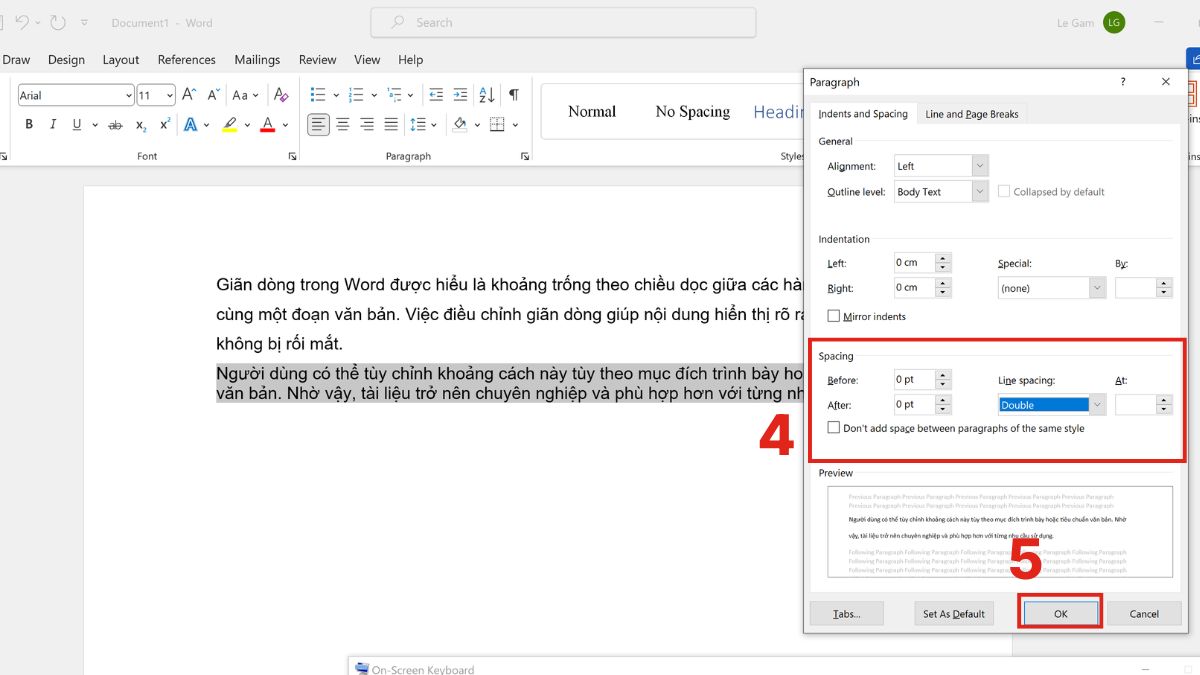 Cách giãn dòng khác nhau trong cùng một văn bản bước 3