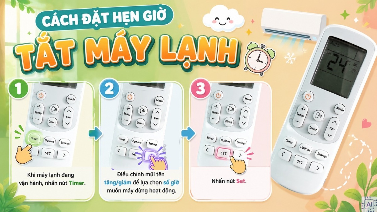 Cách đặt hẹn giờ tắt máy lạnh cơ bản