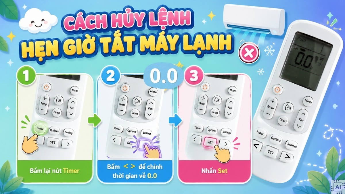 Cách hủy lệnh hẹn giờ tắt máy lạnh cách 2