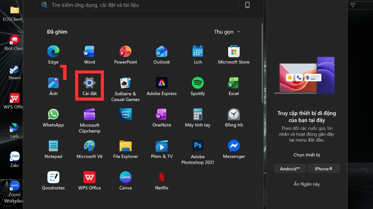 Bật hiển thị Taskbar trong Settings khắc phục lỗi không hiển thị phần trăm pin bước 1