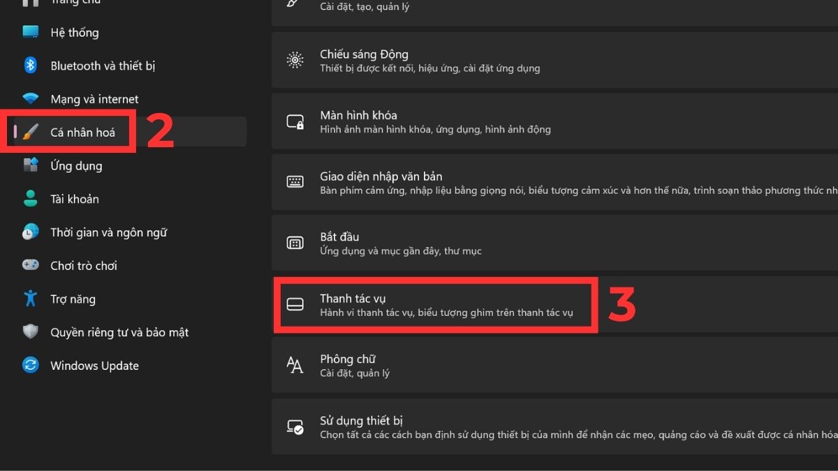 Bật hiển thị Taskbar trong Settings khắc phục lỗi không hiển thị phần trăm pin bước 2