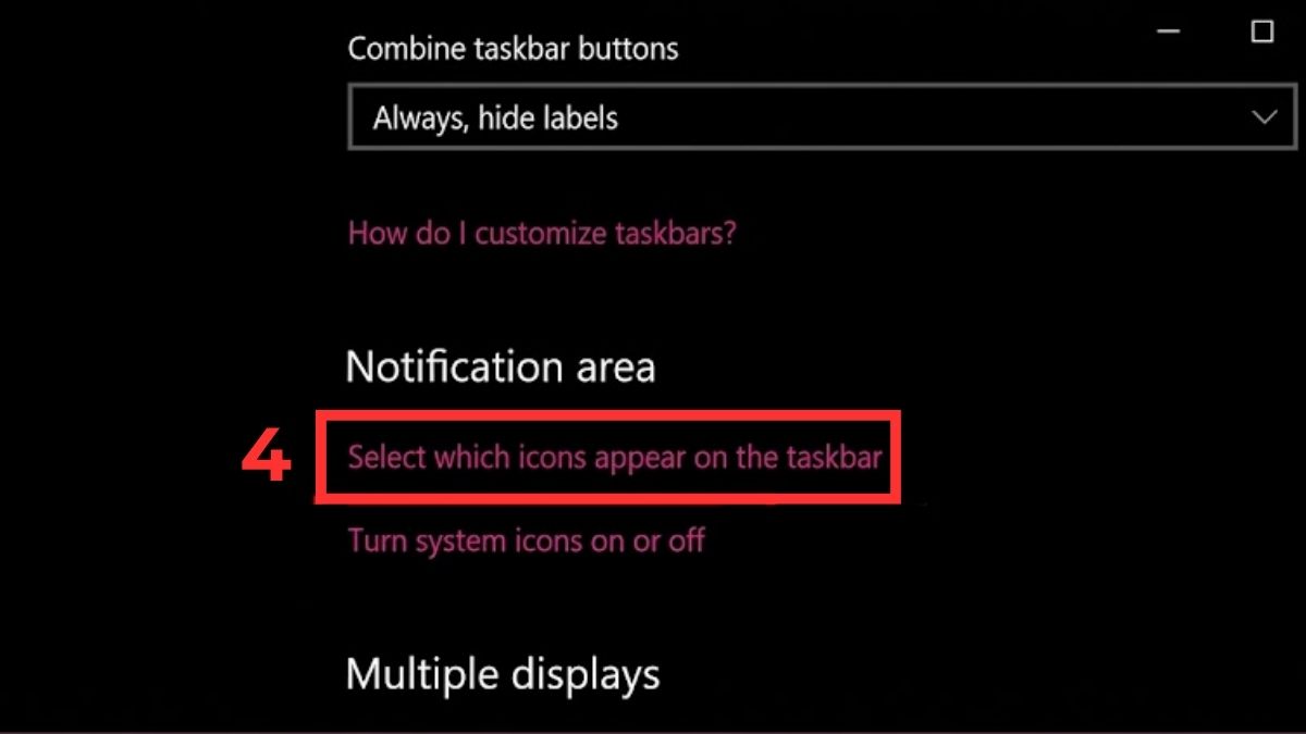 Bật hiển thị Taskbar trong Settings khắc phục lỗi không hiển thị phần trăm pin bước 3
