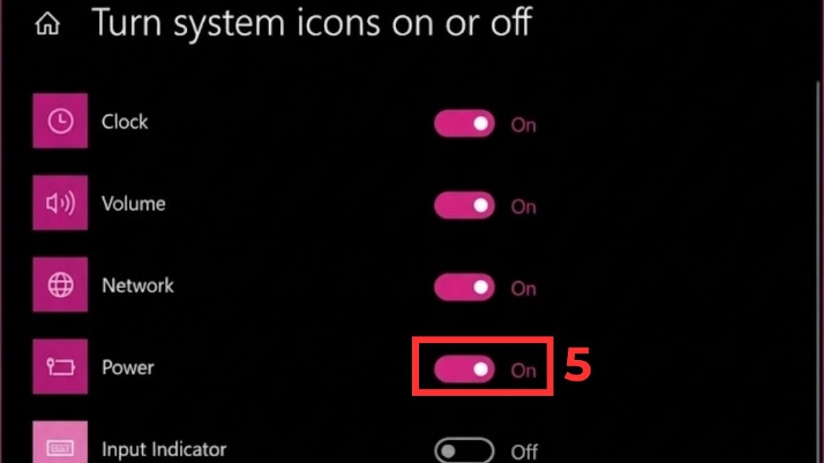 Bật hiển thị Taskbar trong Settings khắc phục lỗi không hiển thị phần trăm pin bước 4