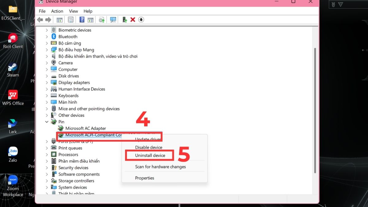 Cài đặt lại driver pin để sửa lỗi không hiển thị được phần trăm pin laptop bước 3
