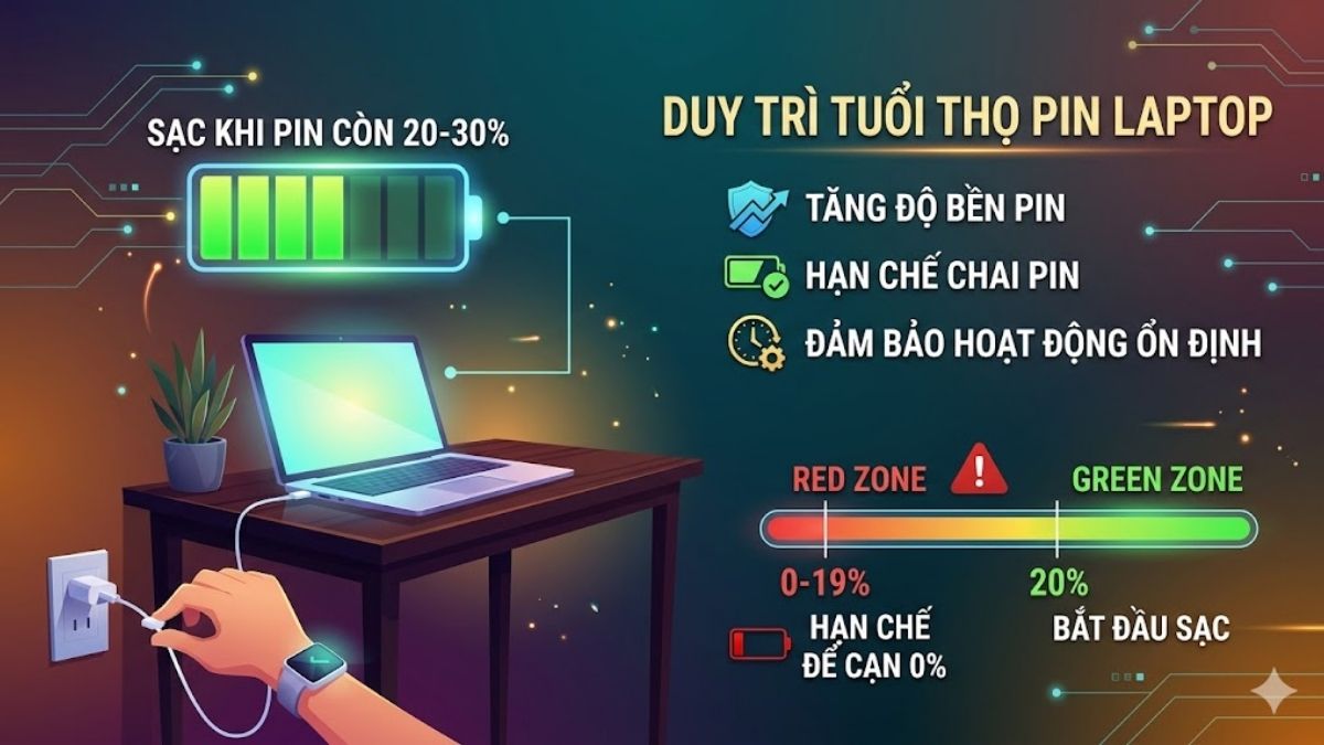 Hạn chế để pin cạn đến mức thấp nhất