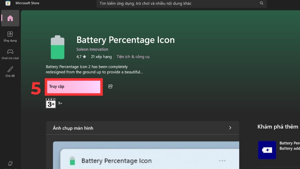 Sử dụng phần mềm hiển thị pin Battery Percentage Icon bước 4