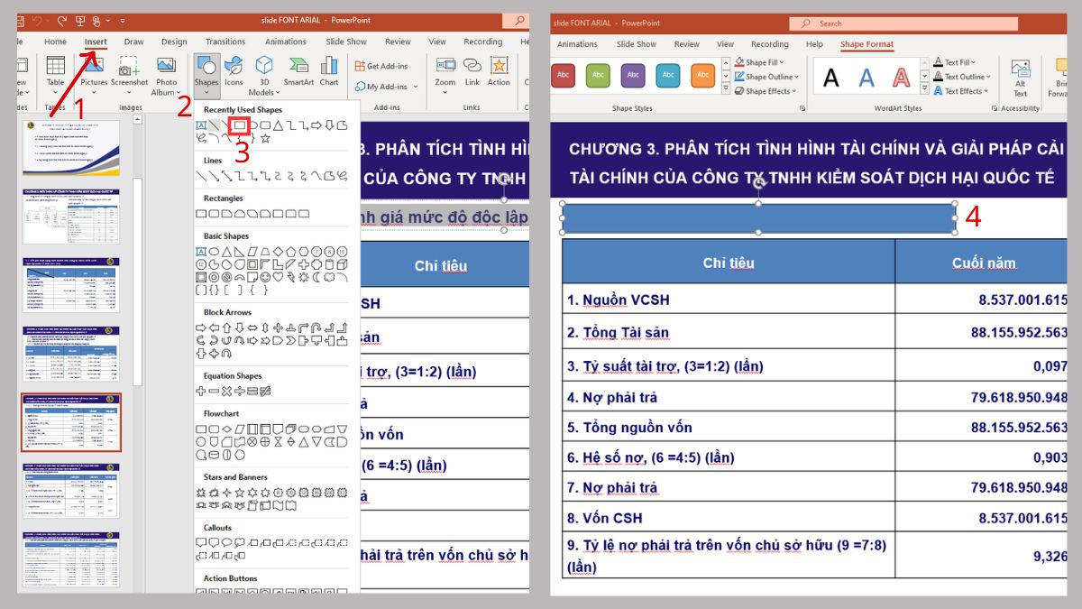 Hướng dẫn highlight trong PowerPoint bằng tùy chỉnh Hình dạng bước 1