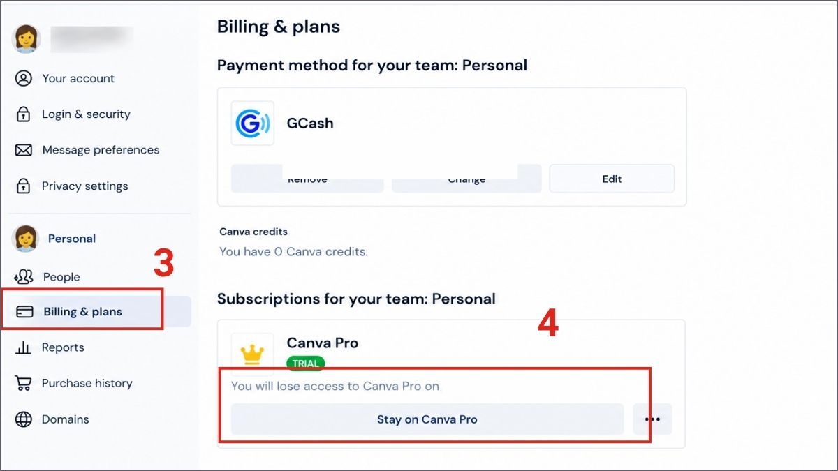 Cách kiểm tra Canva Pro đã hủy thành công hay chưa bước 2