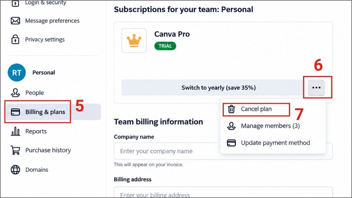 Cách hủy Canva Pro trên máy tính bước 3