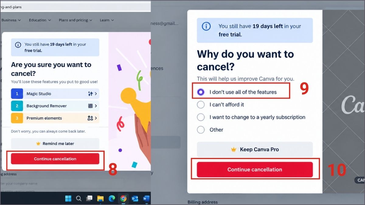 Cách hủy Canva Pro trên máy tính bước 4
