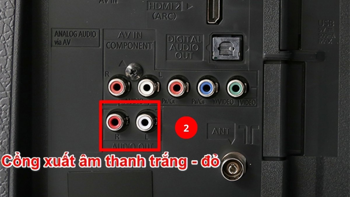Cách kết nối tivi Samsung với loa ngoài qua jack âm thanh trắng đỏ bước 2