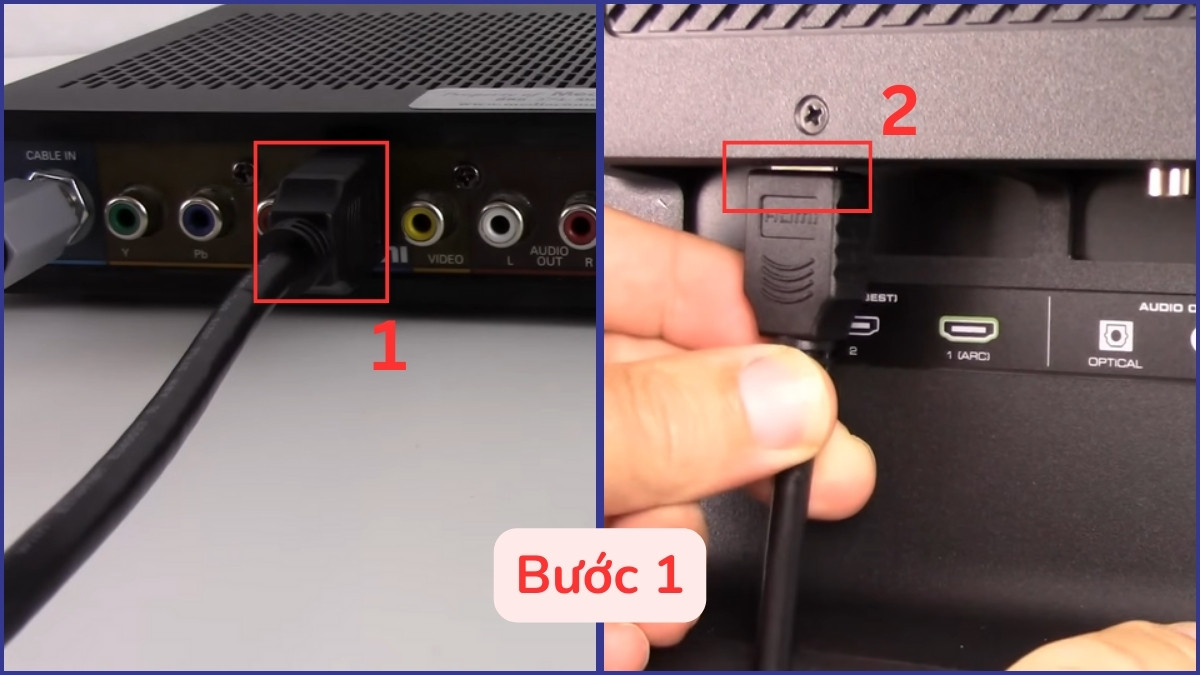 Kết nối tivi với truyền hình cáp thông qua cổng HDMI bước 1 (Hình minh họa)