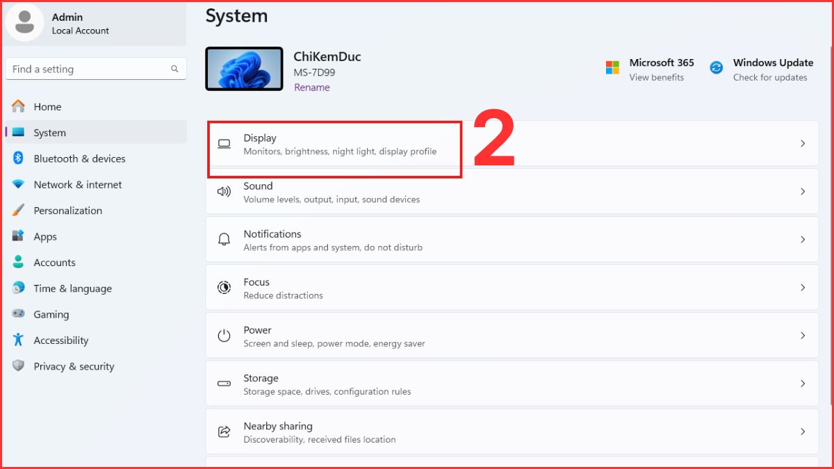 Điều chỉnh lại cài đặt hiển thị bước 2