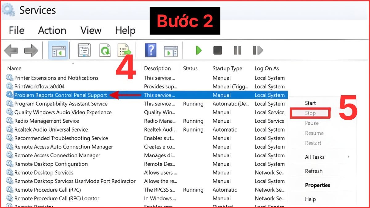 Tắt Problem Reports Control Panel Support bước 2