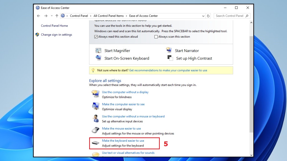 Mở khóa bàn phím bằng Control Panel bước 3
