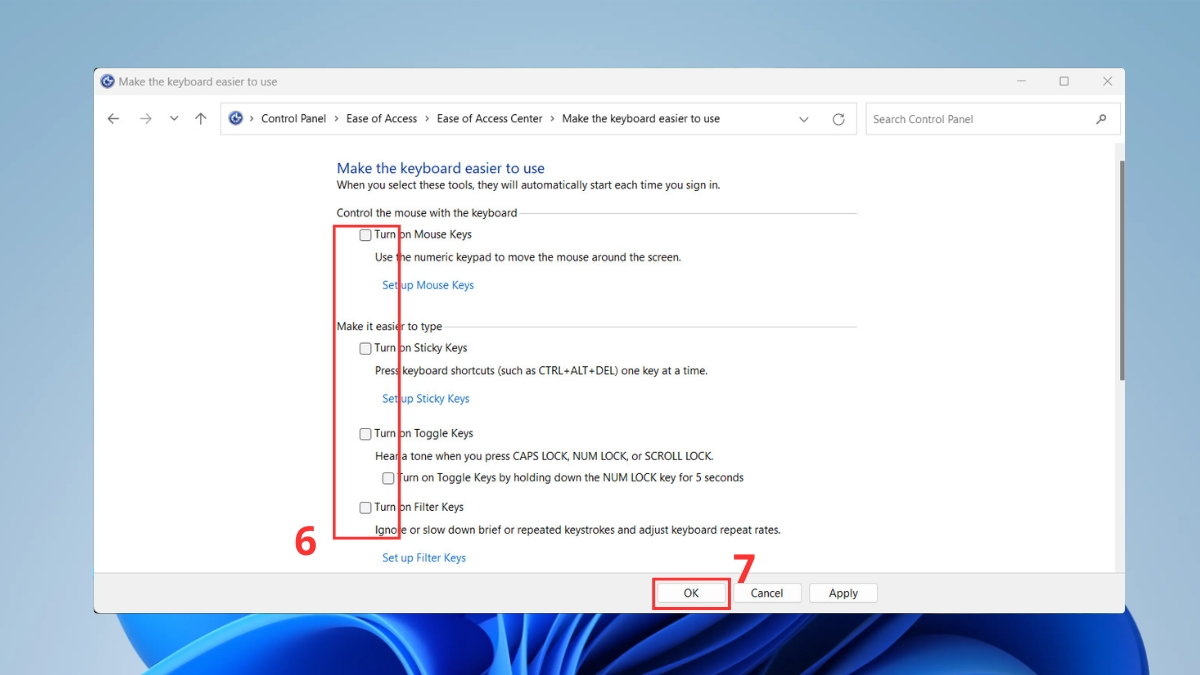 Mở khóa bàn phím bằng Control Panel bước 4