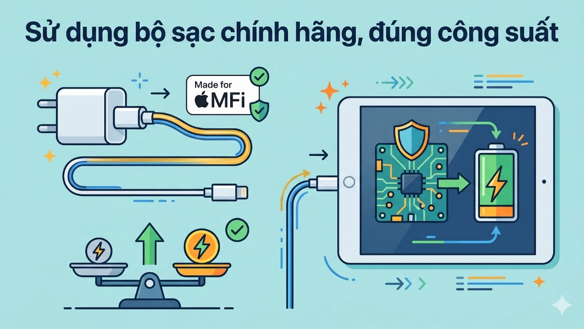 Sử dụng bộ sạc chính hãng, đúng công suất