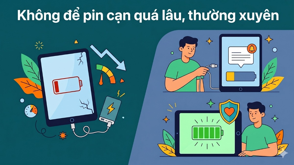Không để pin cạn quá lâu thường xuyên
