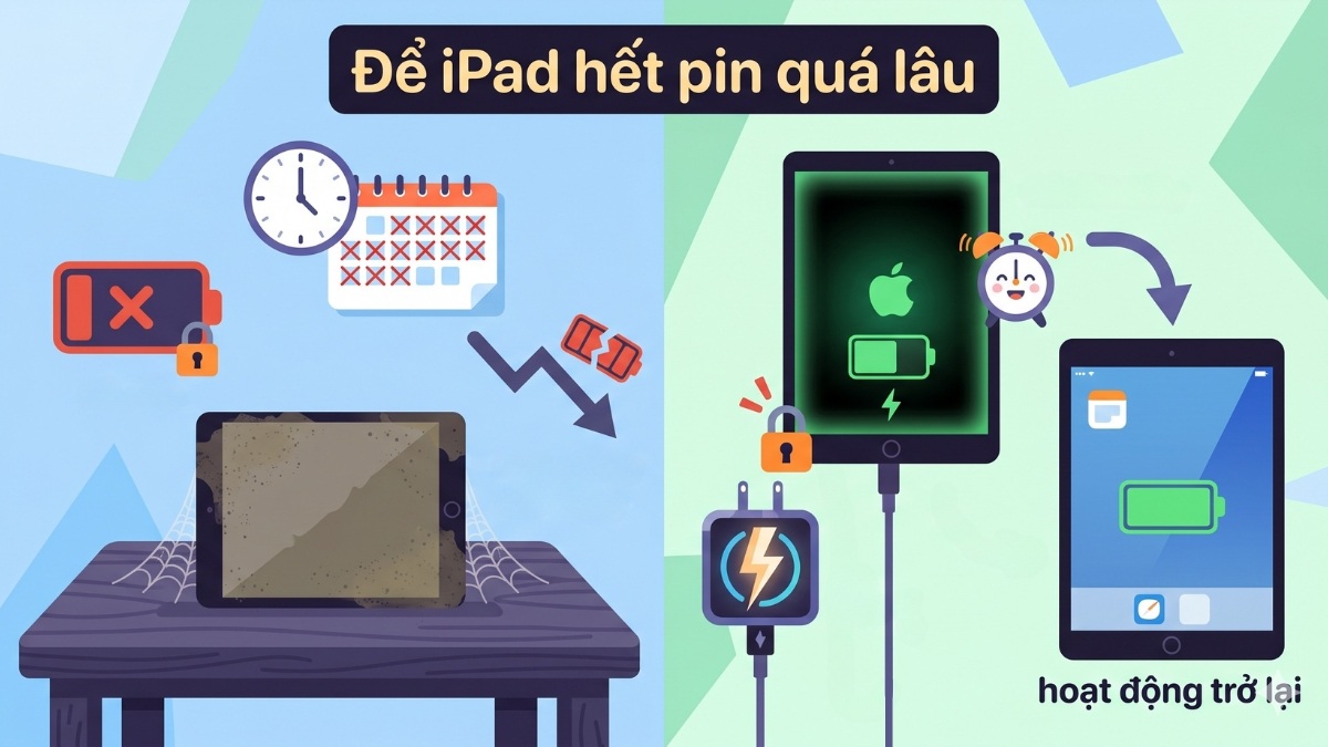 Để iPad hết pin quá lâu