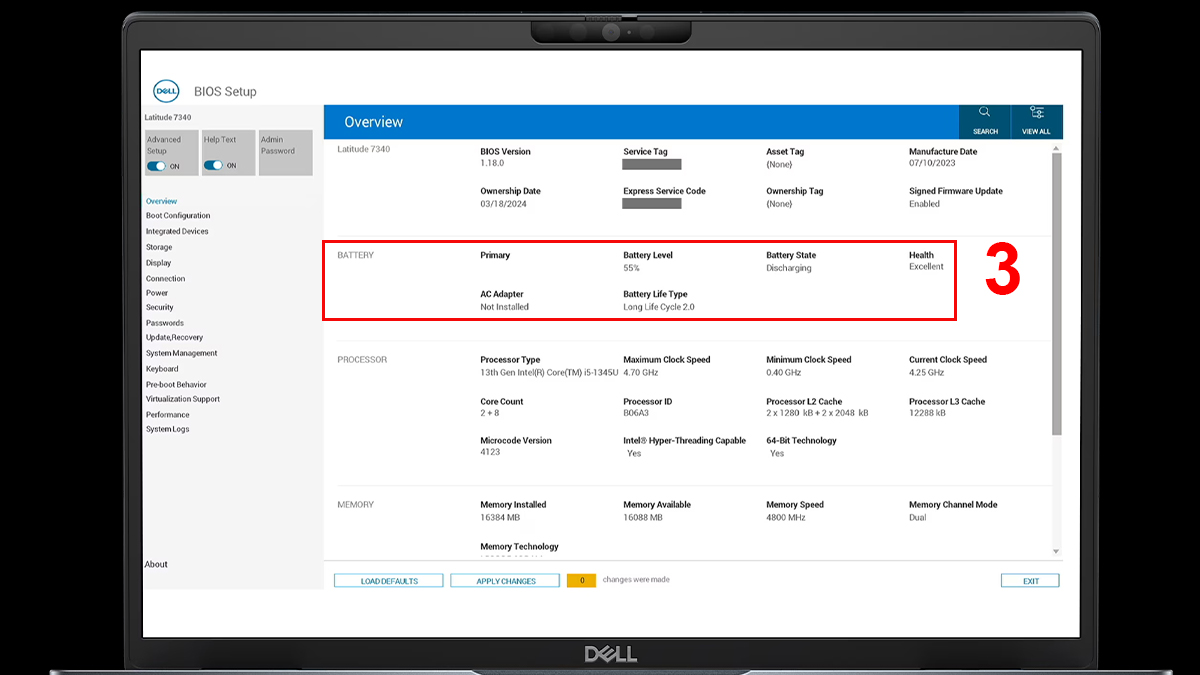 Cách kiểm tra pin Dell bằng BIOS bước 3